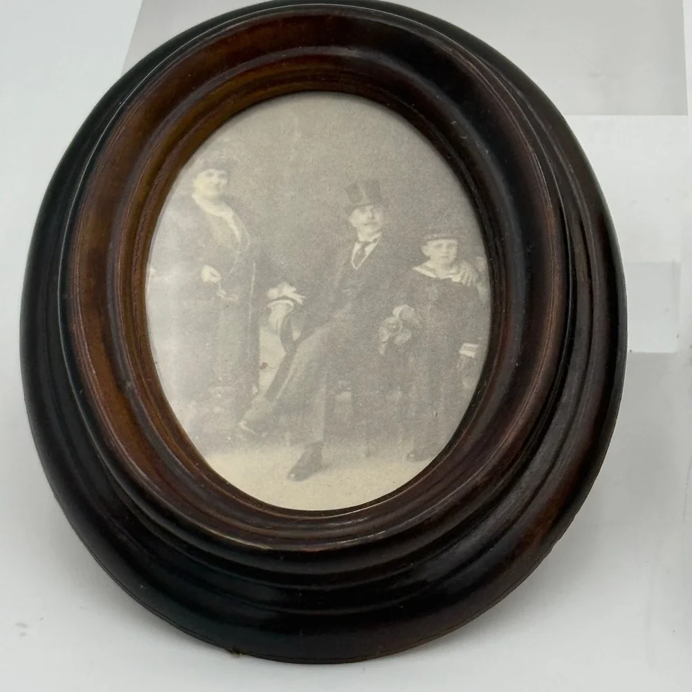 Vintage Miniature Portrait Frames Set of 2 Oval Octagon Wood Grain Finish